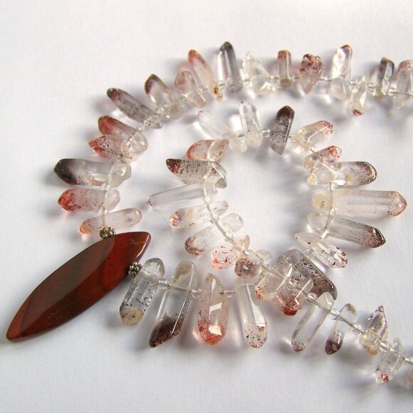 Rare LEPIDOCROCITE SUPER 7 Necklace 925 Jasper Marquise focal Sterling Silver - Picture 1 of 12